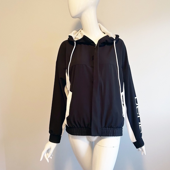 Bebe Black and White Women's hooded windbreaker Jacket - Picture 1 of 14